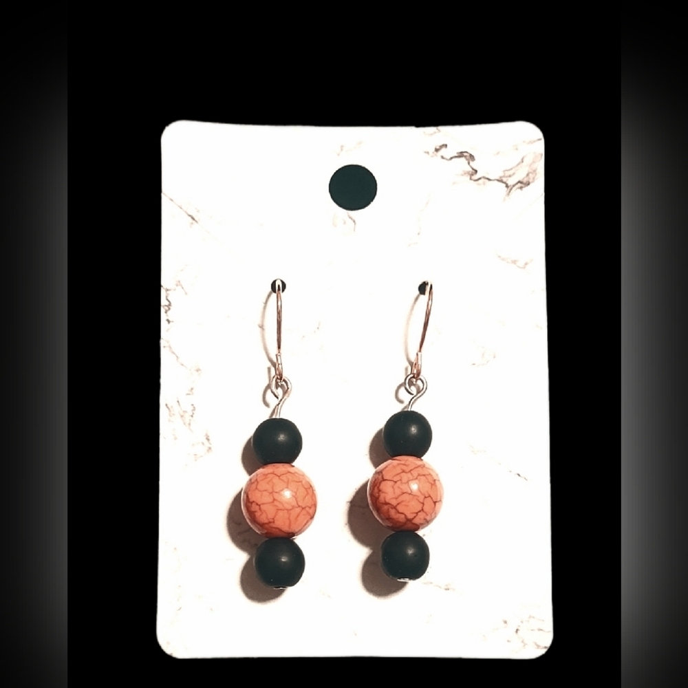 Handcrafted Black and Orange Dangle Earrings